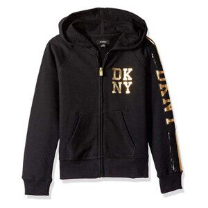 💥$15💥 DKNY Girls' Glitter Hoodie with Gold Lettering Black size M